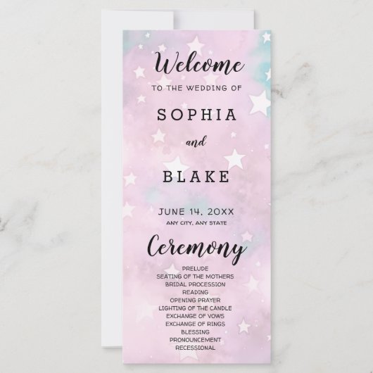 Hochzeitsprogramm für Rosa und Grüne Sterne (Vorderseite)