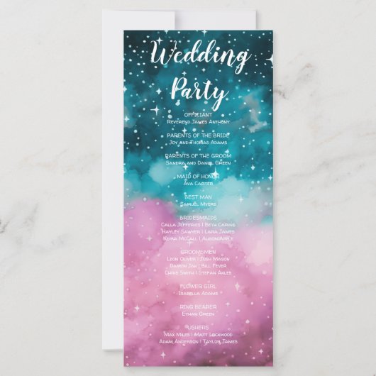 Hochzeitsprogramm für Rosa und Grüne Sterne (Rückseite)