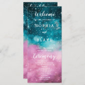 Hochzeitsprogramm für Rosa und Grüne Sterne (Vorne/Hinten)