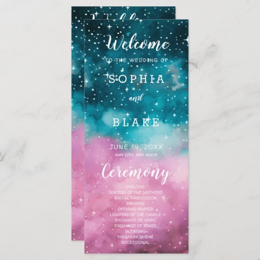 Hochzeitsprogramm für Rosa und Grüne Sterne (Vorne/Hinten)