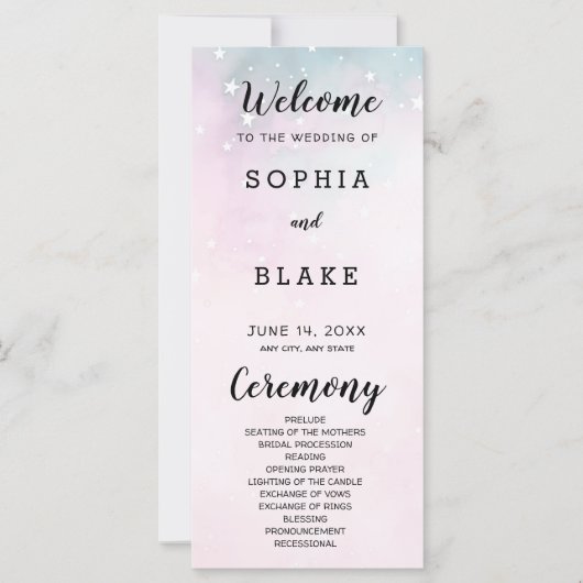 Hochzeitsprogramm für Rosa und Grüne Sterne (Vorderseite)