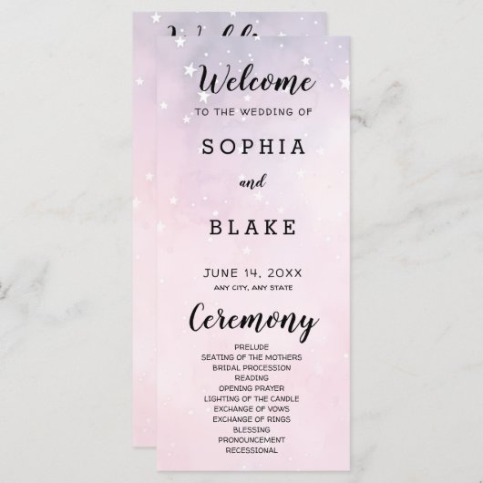 Hochzeitsprogramm für Rosa und Lila Sterne (Vorne/Hinten)