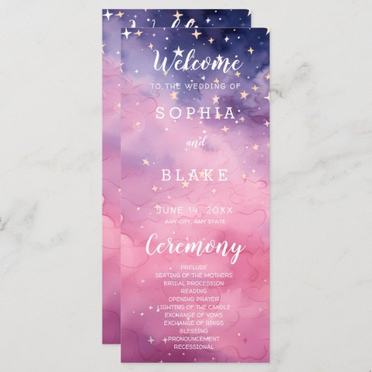 Hochzeitsprogramm für Rosa und Lila Sterne (Vorne/Hinten)