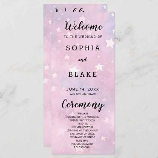 Hochzeitsprogramm für Rosa und Lila Sterne (Vorne/Hinten)