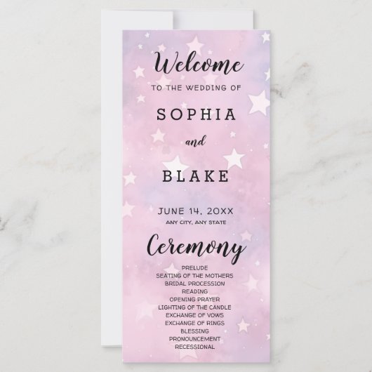 Hochzeitsprogramm für Rosa und Lila Sterne (Vorderseite)