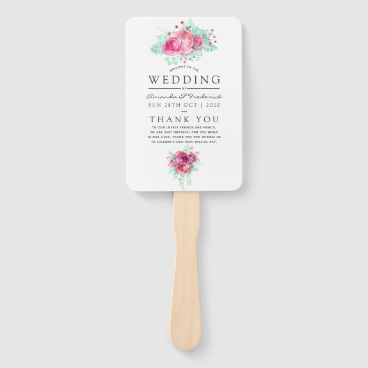 Hochzeitsprogramm für Rosa und Minzflora Fächer (Vorderseite)