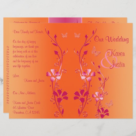 Hochzeitsprogramm für Rosa und Orange (Vorne/Hinten)