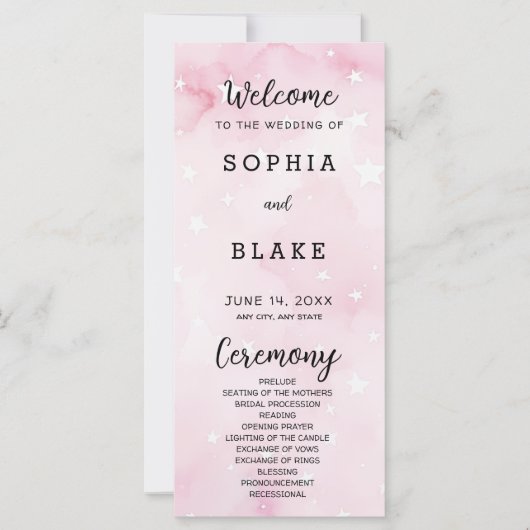 Hochzeitsprogramm für Rosa und Weiße Sterne (Vorderseite)