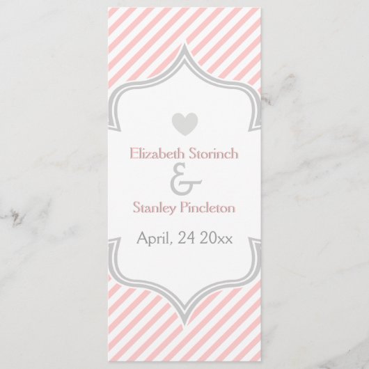 Hochzeitsprogramm für Rosa, Weiß, Graustreifen Programm (Vorderseite)