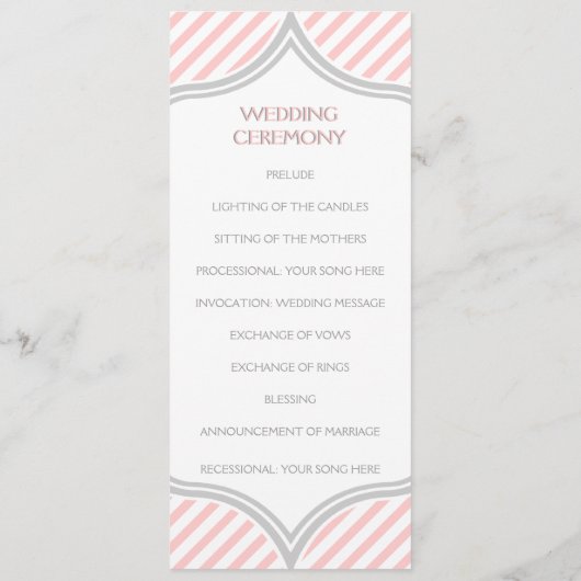 Hochzeitsprogramm für Rosa, Weiß, Graustreifen Programm (Rückseite)
