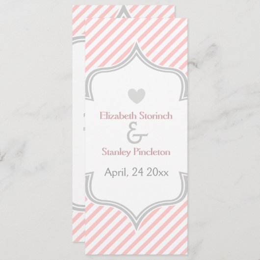 Hochzeitsprogramm für Rosa, Weiß, Graustreifen Programm (Vorne/Hinten)