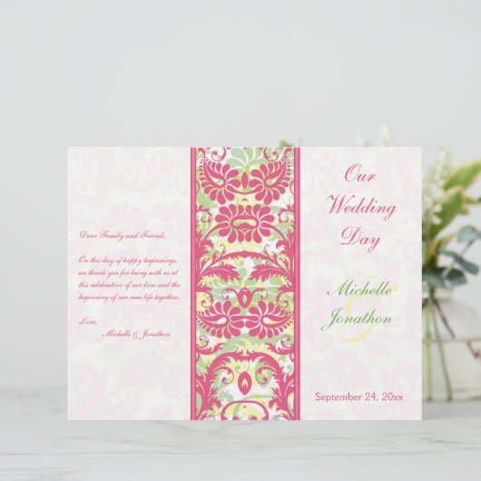 Hochzeitsprogramm für Rosa, Weiß, Grün, Gelb-Damas (Stehend Vorderseite)