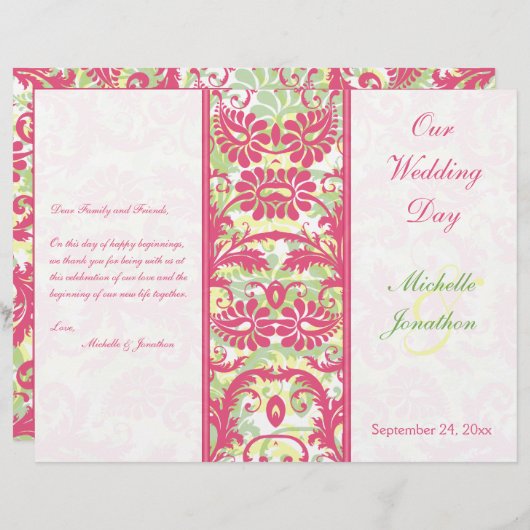 Hochzeitsprogramm für Rosa, Weiß, Grün, Gelb-Damas (Vorne/Hinten)