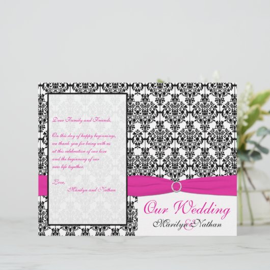 Hochzeitsprogramm für Rosa, Weiß und Schwarze Dama (Stehend Vorderseite)