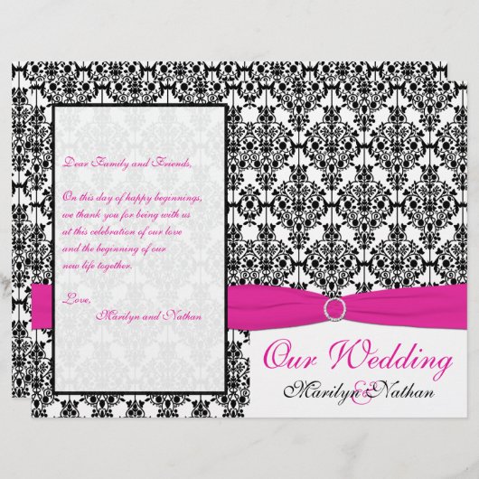 Hochzeitsprogramm für Rosa, Weiß und Schwarze Dama (Vorne/Hinten)