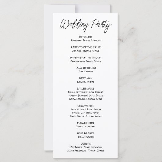 Hochzeitsprogramm für Rosen und Grüne Landschaft (Rückseite)