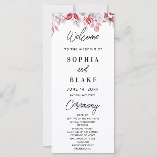 Hochzeitsprogramm für Rosen und Grüne Landschaft (Vorderseite)