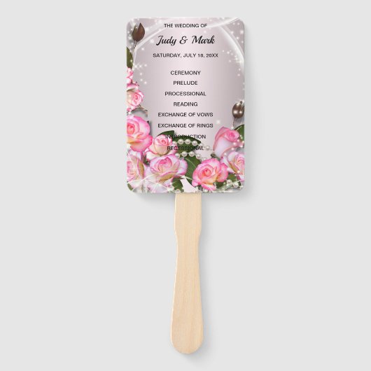 Hochzeitsprogramm für Rosen und Perlen in Rosa Fächer (Vorderseite)