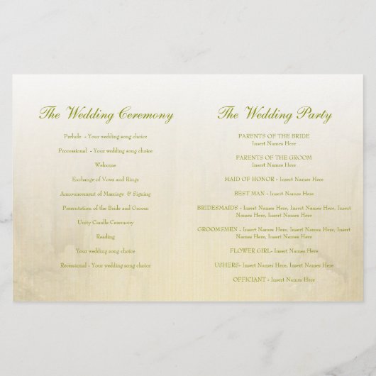 Hochzeitsprogramm für Rosenblüten (Rückseite)