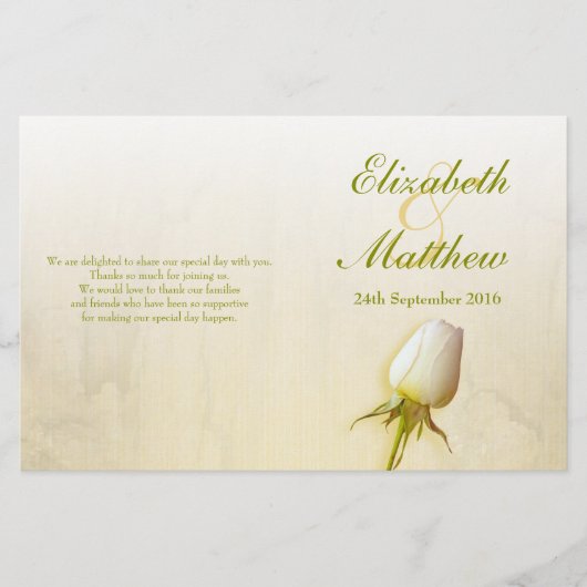 Hochzeitsprogramm für Rosenblüten (Vorderseite)