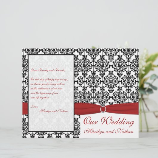 Hochzeitsprogramm für Rot, Weiß und Schwarz (Stehend Vorderseite)