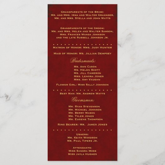 Hochzeitsprogramm für Rote Bäume im Herbst Programm (Rückseite)