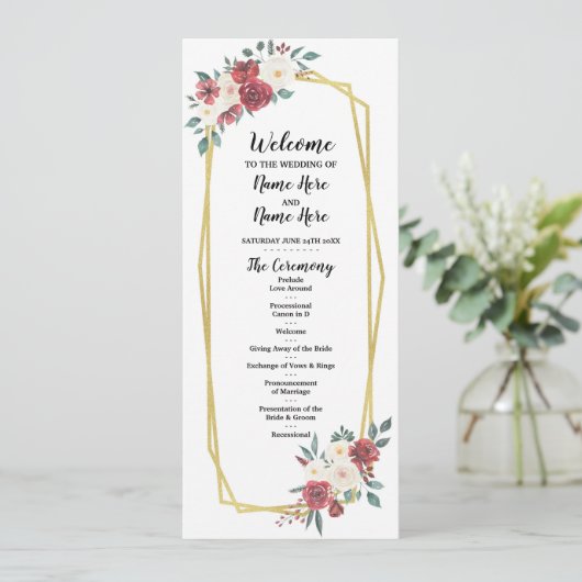 Hochzeitsprogramm für Rote Creme Wasserfarben Programm (Stehend Vorderseite)