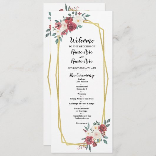 Hochzeitsprogramm für Rote Creme Wasserfarben Programm (Vorne/Hinten)