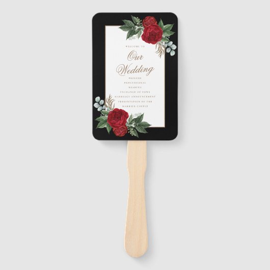 Hochzeitsprogramm für Rote Flora und Gold Fächer (Vorderseite)