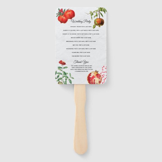 Hochzeitsprogramm für Rote Granaten Fächer (Rückseite)