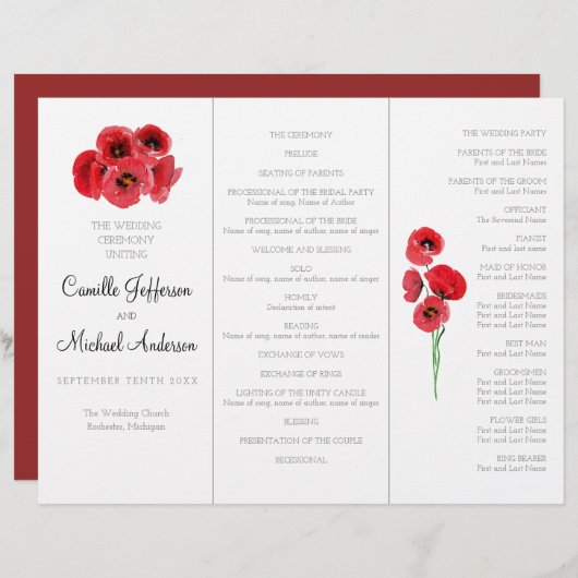 Hochzeitsprogramm für Rote Pfeffer (Vorne/Hinten)