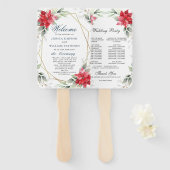 Hochzeitsprogramm für Rote Poinsettia Grün Fächer (Vorne und Hinten)