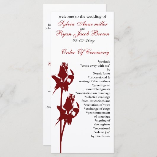 Hochzeitsprogramm für rote Rosen Programm (Vorne/Hinten)