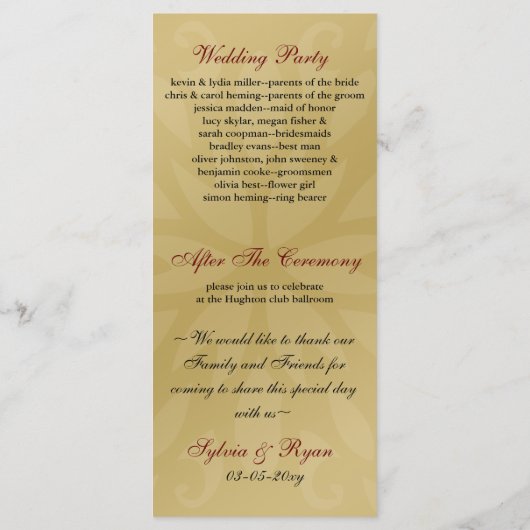 Hochzeitsprogramm für Rote Schneeflocken Programm (Rückseite)