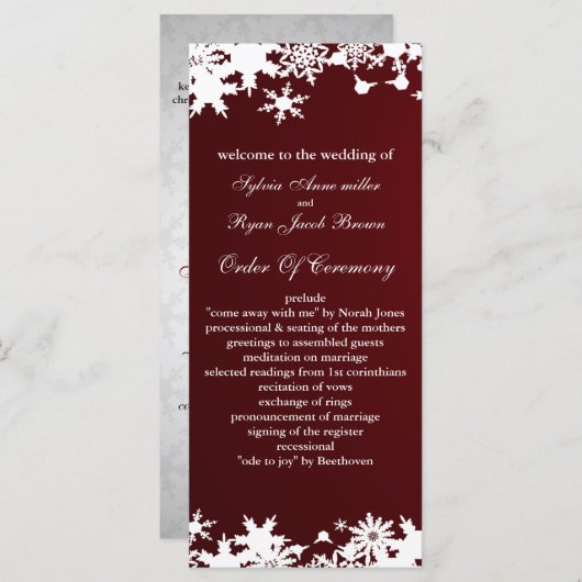 Hochzeitsprogramm für Rote Schneeflocken Programm (Vorne/Hinten)