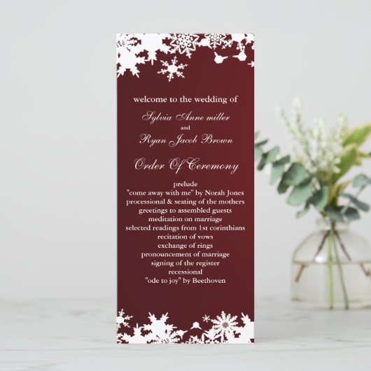 Hochzeitsprogramm für Rote Schneeflocken Programm (Stehend Vorderseite)