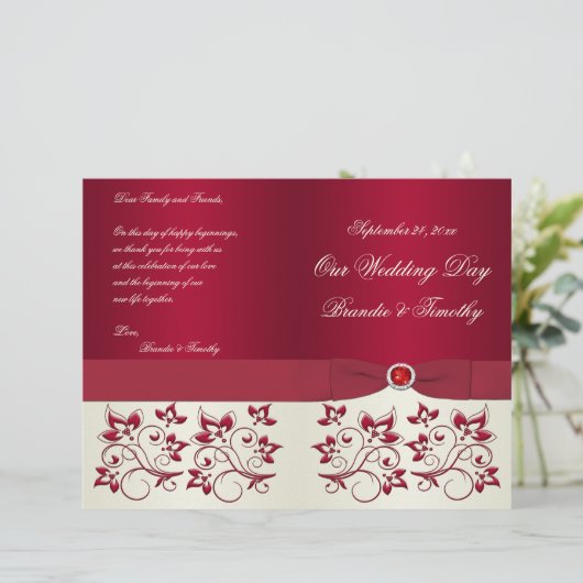 Hochzeitsprogramm für Rote und Elfenbeinblumen (Stehend Vorderseite)