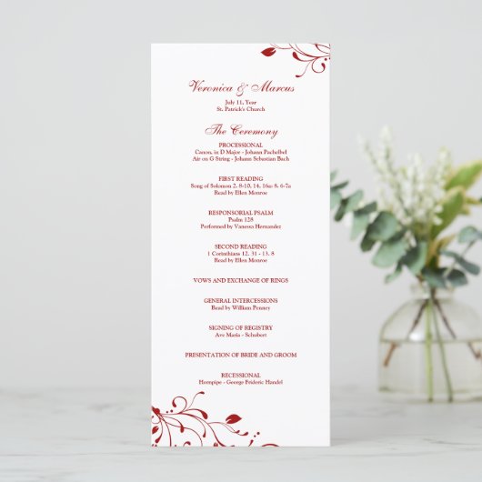 Hochzeitsprogramm für Rote und Weiße Flora Programm (Stehend Vorderseite)