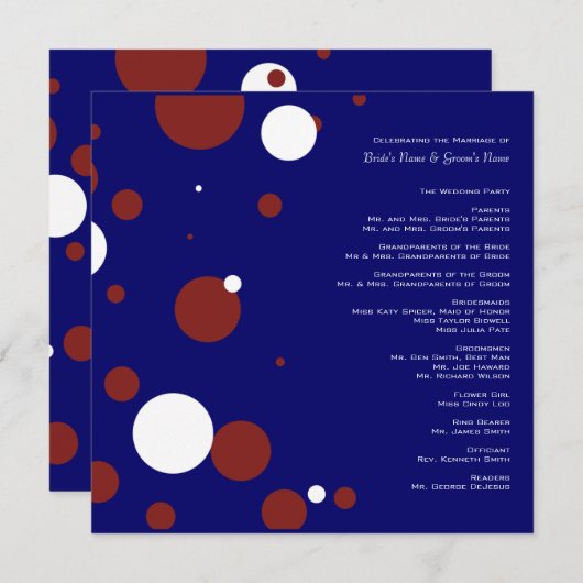 Hochzeitsprogramm für rote, weiße, blaue Polka Dot Programm (Vorne/Hinten)