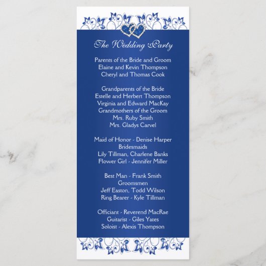 Hochzeitsprogramm für Royal Blue, White Floral Hea Programm (Rückseite)