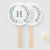 Hochzeitsprogramm für Rustic Greenery Wreath Monog Fächer (Vorne und Hinten)