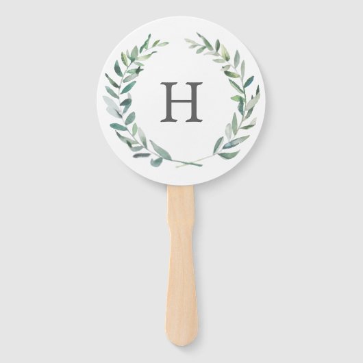 Hochzeitsprogramm für Rustic Greenery Wreath Monog Fächer (Vorderseite)