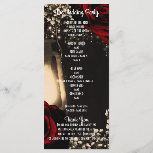 Hochzeitsprogramm für Rustikal-glänzende Laterne u Programm (Rückseite)