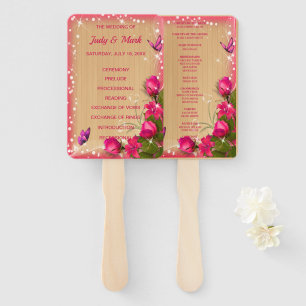 Hochzeitsprogramm für Rustikal-Holz-Rosa-Blütensch Fächer