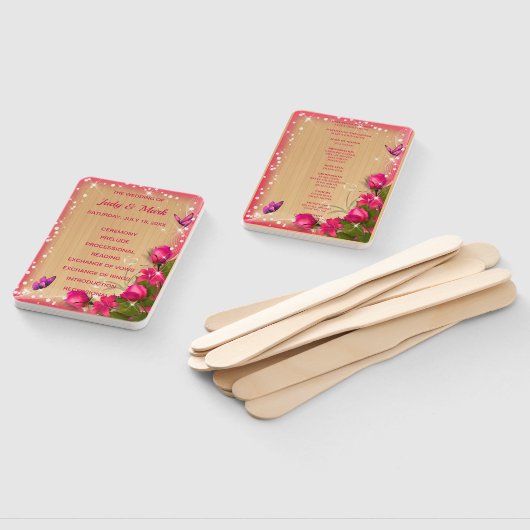 Hochzeitsprogramm für Rustikal-Holz-Rosa-Blütensch Fächer (Non-assembled)