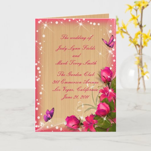 Hochzeitsprogramm für Rustikal-Holz-Rosa-Blütensch Karte (Gelbe Blume)