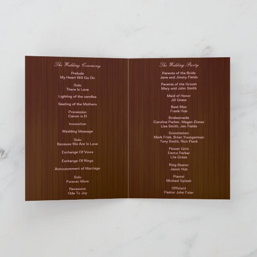 Hochzeitsprogramm für Rustikal-Holz-Rosa-Blütensch Karte (Innenseite)