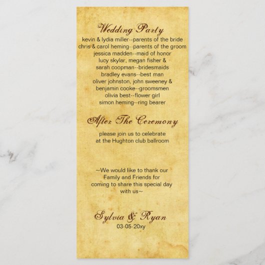 Hochzeitsprogramm für rustikale Anker Programm (Rückseite)