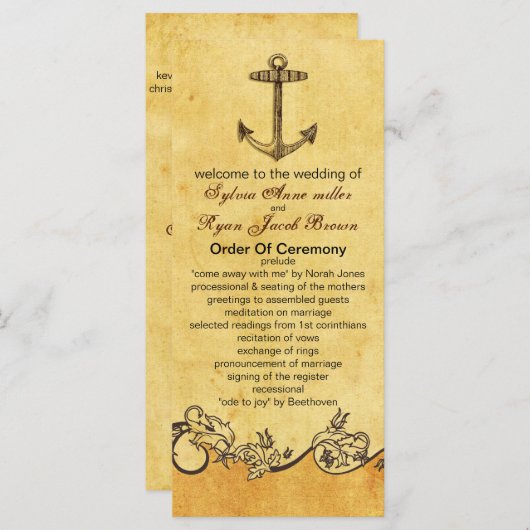 Hochzeitsprogramm für rustikale Anker Programm (Vorne/Hinten)