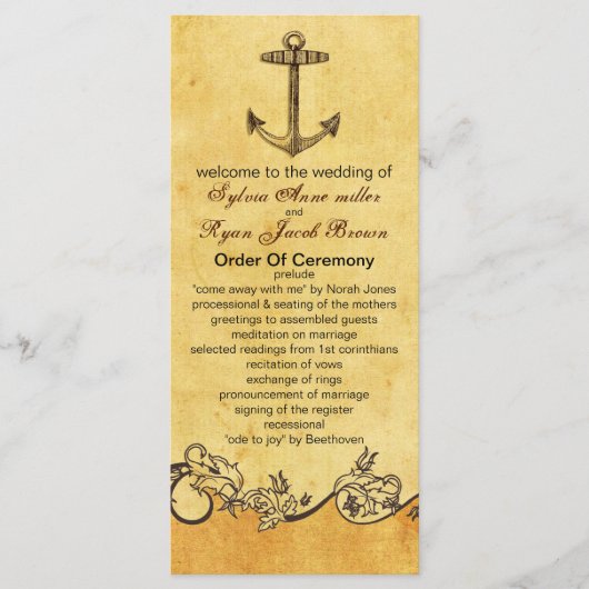Hochzeitsprogramm für rustikale Anker Programm (Vorderseite)